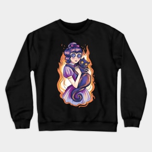 Creepy cat and women on fire |Halloween Crewneck Sweatshirt